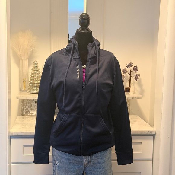 Reebok Dark Blue Zip Up Hoodie With Inner Fleece - Picture 2 of 11
